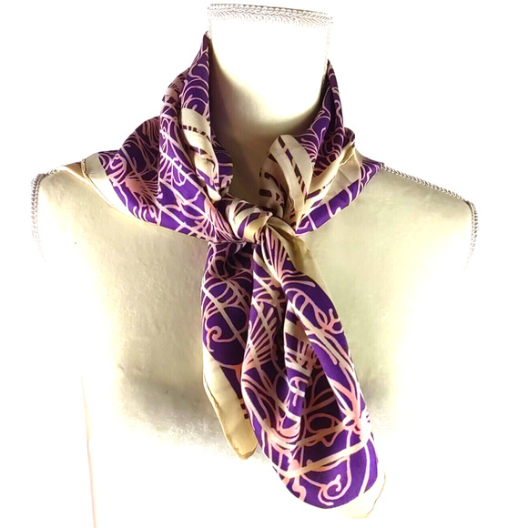 Scarf Square 26" X 26" Purple Pink Cream Elegant Feminine Geometric 1960's Style - Picture 5 of 6